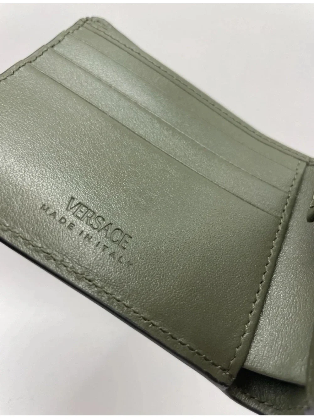 Versace Olive Green Croc-Embossed Leather Money Clip with Gold Medallion